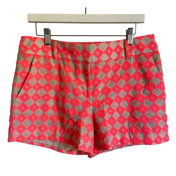 LOFT Size 6 Coral Pink Embroidered Geometric Diamond Shorts - Picture 1 of 8